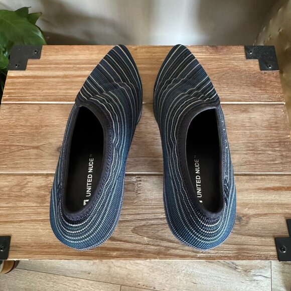 United Nude Navy Blue Stripe Almond Toe Midi Heeled Low Ankle Boot Size 10 / 41 - Picture 11 of 15